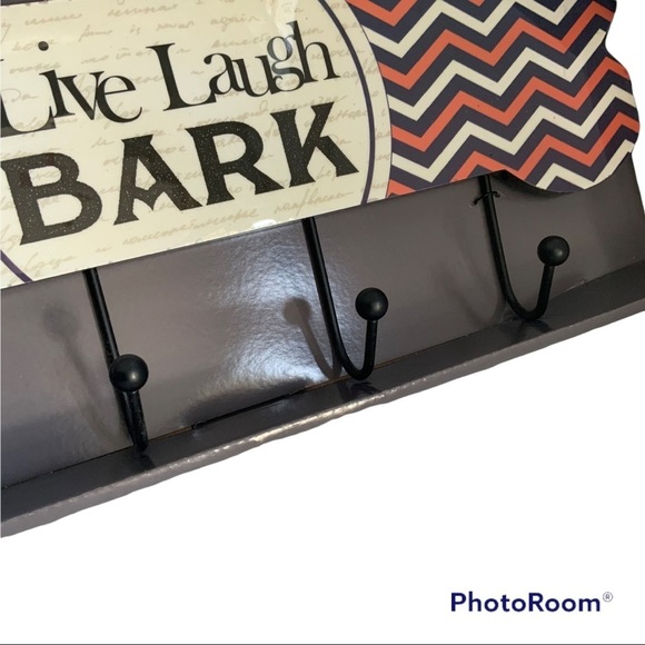 Dog Bone Shape Wall Plaque Wall Hooks Decorative Lacquer 4 Metal Hooks 7” X 16” - Picture 6 of 7